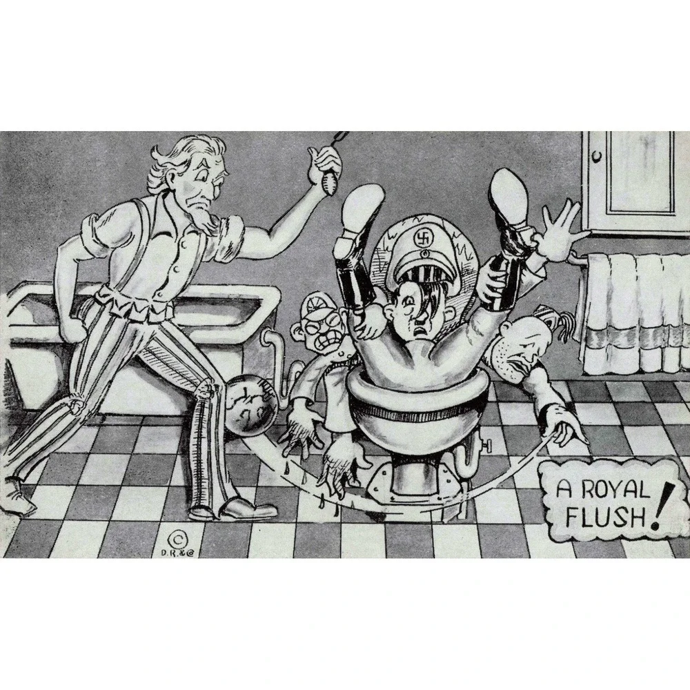Vintage 1943 WWII Slam the Axis A Royal Flush Postcard Propaganda Satire